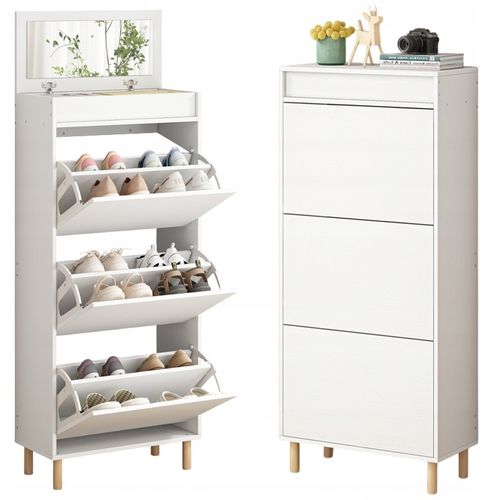 Szafka na buty biała pojemny schowek z lustrem loft wysoki regał 55cm na Arena.pl