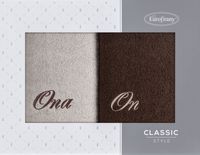 Zestaw ręczników ON i ONA beż brąz prezent 50X90 cm bawełna