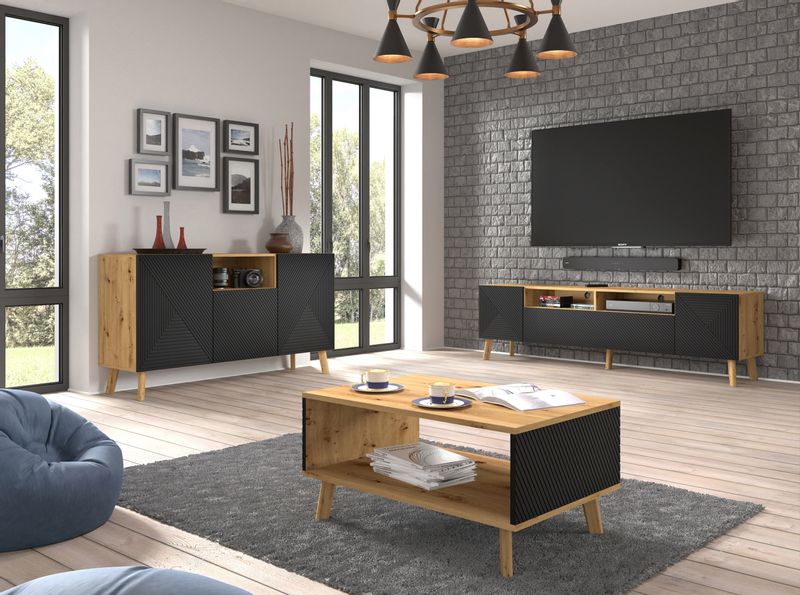 Szafka RTV LUXI 195 cm dąb artisan / czarny mat zdjęcie 4