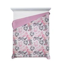 Narzuta dziecięca z mikrofibry nadruk minki gra KID 170X210 biała+różowa