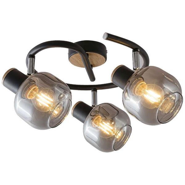 Sufitowa LAMPA plafon SALAZAR 5399 Rabalux szklana OPRAWA reflektorki regulowane czarne drewniane zdjęcie 2