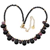 Naszyjnik onyks, spinel i hematyt złocony – srebro 925, ręcznie wykonany