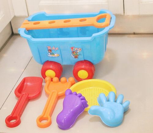 ZESTAW DO ZABAWY W PIASKU PIASKOWNICY WÓZEK TACZKA FOREMKI ŁOPATKI na Arena.pl