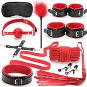 Fetish Fever - Bondage Set - 10 Pieces - Red/Black