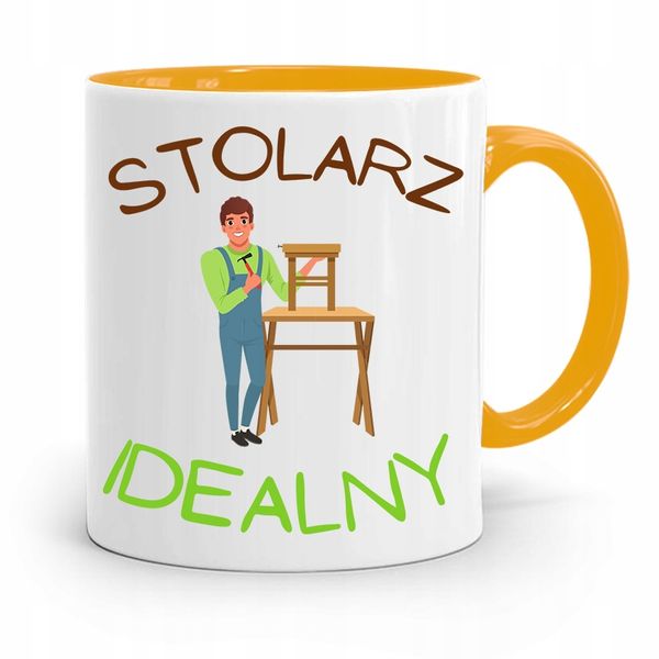 Kubek Żółty Prezent Dla Stolarza Stolarz Idealny Z Nadrukiem Ze Zdjęciem zdjęcie 1