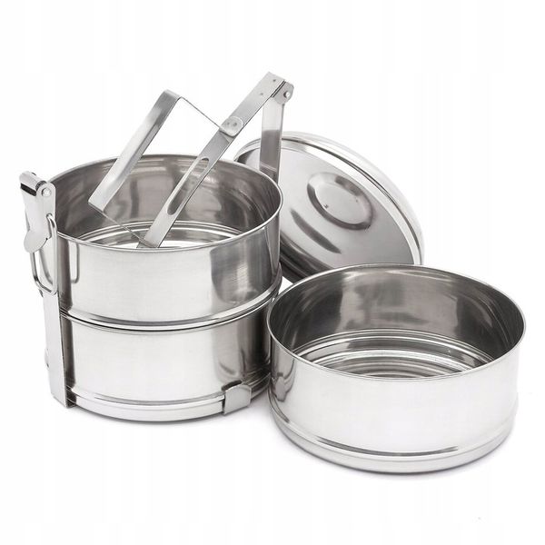 TURYSTYCZNA MENAŻKA OBIADOWA na biwak piknik STALOWY POJEMNIK NA 3 obiady zdjęcie 5