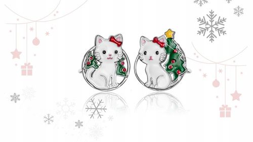 KOLCZYKI SREBRNE DLA DZIEWCZYNKI KOTKI ŚWIĄTECZNE ASYMETRYCZNE NA PREZENT na Arena.pl