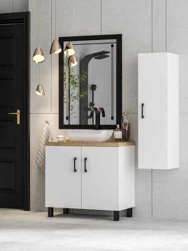 Szafka łazienkowa ROCO 60 biały/dąb craft złoty z umywalką Lara (W3) na Arena.pl