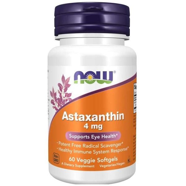 NOW Astaxanthin 4mg 60kap ORGANICZNA MOCNA ASTAKSANTYNA WZROK SERCE SKÓRA zdjęcie 1