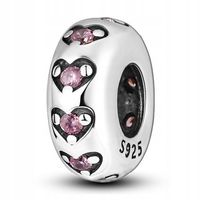 Zawieszka SREBRO 925 Charms Koralik Różowe Serca