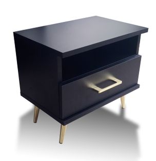 Szafka czarna nocna stolik Złote metalowe nóżki Duża styl Glamour