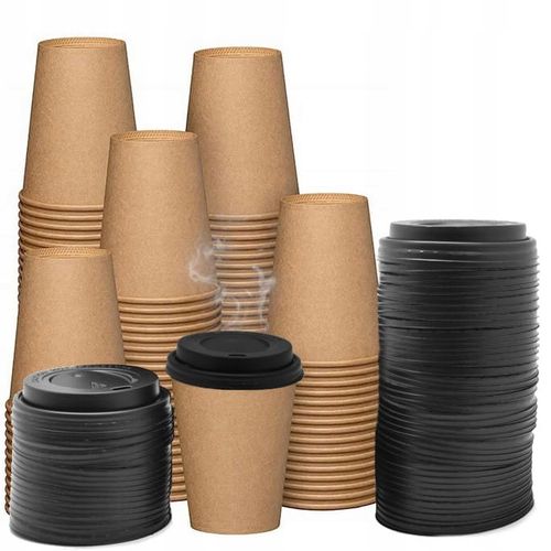 Kubeczki KRAFT 250 ml + przykrywki wieczka czarne 100 szt na Arena.pl