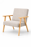 Fotel PRL wypoczynkowy salon balkon baranek biały drewno naturalne