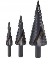 WIERTŁA STOPNIOWE SPIRALNE STOŻKOWE DO METALU 4-32 mm 3 szt RICHMANN