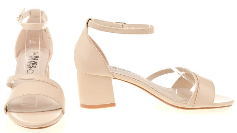 Sandały na obcasie słupku 5,5 cm. beżowe Rozmiar obuwia - 40 zdjęcie 4