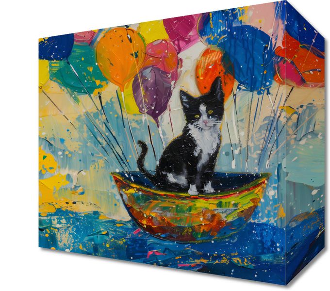 Obraz 20x20cm Kot na Łodzi zdjęcie 1