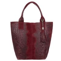 VERA PELLE torebka zamszowa shopper kroko z długimi rączkami V141 bordowa