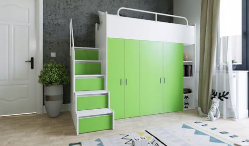 Łóżko piętrowe JSM2 90x200 + duża szafa i otwarty regał szary kolor na Arena.pl