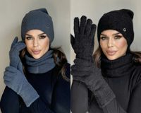 KOMPLET DAMSKI CZAPKA KOMIN GOLF TUBA RĘKAWICZKI ZESTAW CIEPŁY ALPAKA KOLOR
