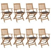 Składane krzesła ogrodowe z poduszkami, 8 szt., drewno akacjowe