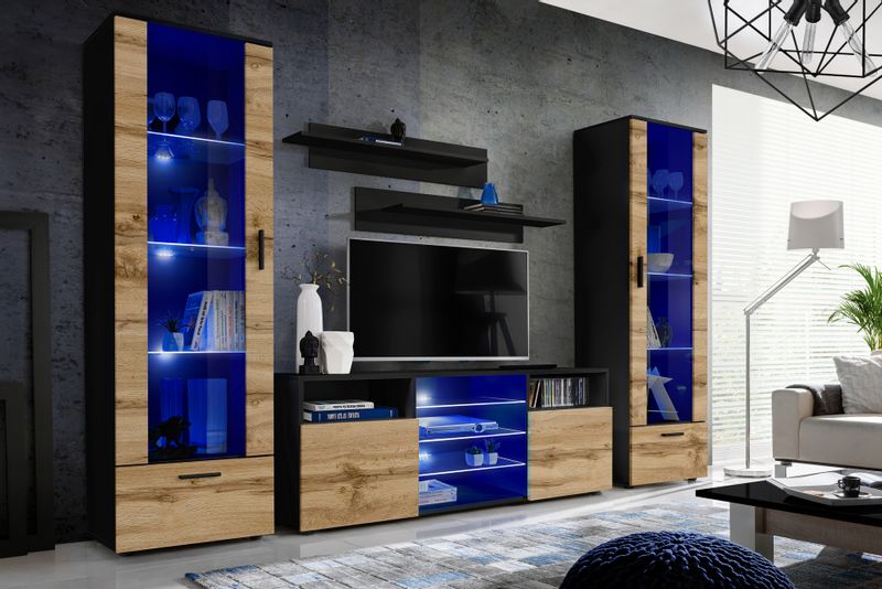 Pan Igiełka Meblościanka Czarny Biały Dąb Wotan 5 Elementów Zestaw Mebli zdjęcie 1