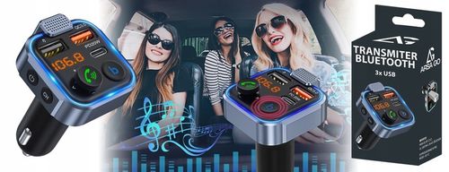 TRANSMITER BLUETOOTH SAMOCHODOWY FM 3x USB ADAPTER SZYBKA ŁADOWARKA MP3 na Arena.pl