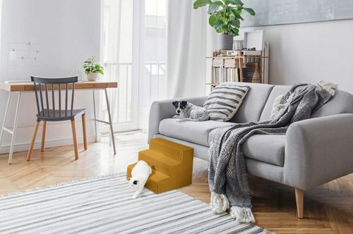 Schodki dla psa 3-stopnie tapicerowane żółte podest dla psa do kanapy na Arena.pl