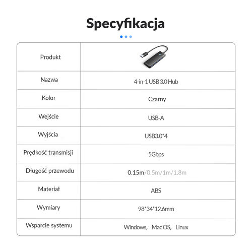 Orico Hub USB-A 4 porty USB-A 3.0 5 Gbps czarny na Arena.pl