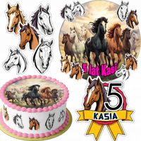 ZESTAW OPŁATEK NA TORT 20CM + 16 POSTACI - KOŃ HOBBY HORSE + IMIĘ 15CM 18CM