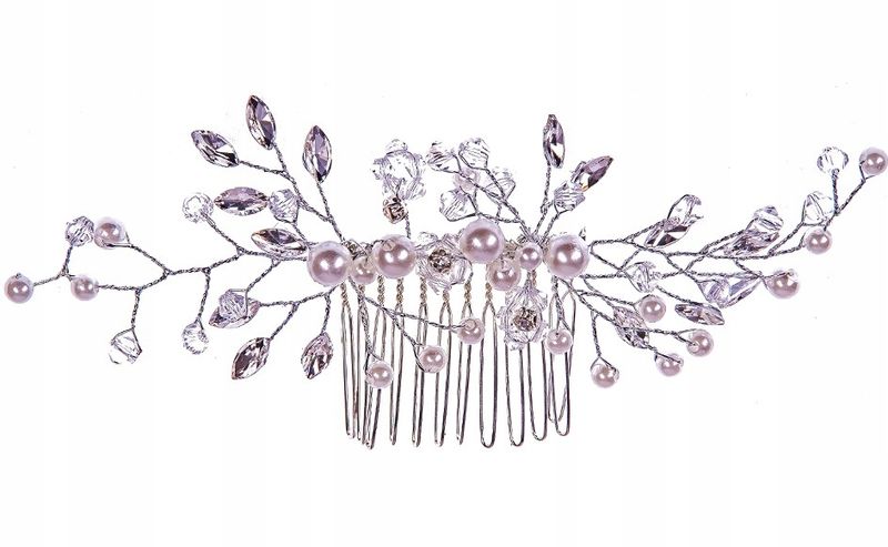 Do Włosów Srebrny Grzebyk Ozdoba Perełki Kryształy zdjęcie 3