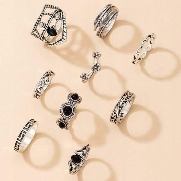 Srebrny ZESTAW PIERŚCIONKÓW RETRO PUNK BOHO 74 zdjęcie 5