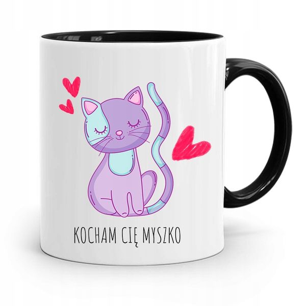 Kubek Czarny Dla Chłopaka Kocham Cię Myszko Z Nadrukiem Ze Zdjęciem zdjęcie 1
