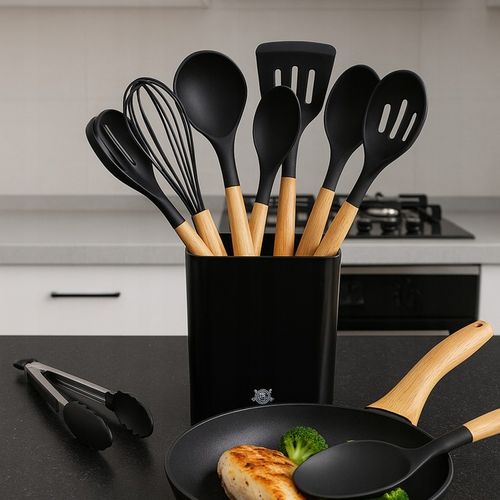 PRZYBORY KUCHENNE SILIKONOWE 12el czarne ZESTAW PRZYBORÓW KUCHENNYCH na Arena.pl