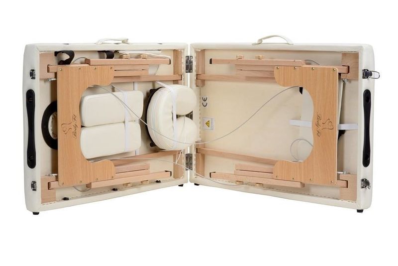 Stół. łóżko do masażu 2-segmentowe drewniane XXL Kremowe zdjęcie 5