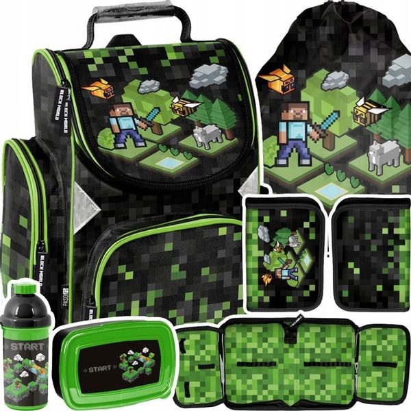 TORNISTER PLECAK SZKOLNY PIÓRNIK WOREK ZESTAW ŚNIADANIOWY PIKSELE zdjęcie 1