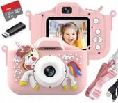 APARAT CYFROWYDLA DZIECI PODWÓJNY Z SELFIE FULL HD JEDNOROŻEC + KARTA 32GB