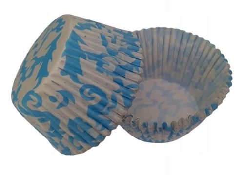 FOREMKI PAPILOTKI do muffinek srebrne w niebieski wzór 50x35 mm 100 szt na Arena.pl