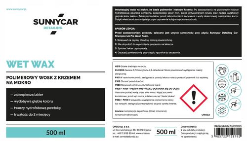 WOSK NA MOKRO SUNNYCAR POGŁĘBIA KOLOR I ZABEZPIECZA LAKIER 500 ml na Arena.pl