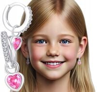 Srebrne kolczyki dla dziewczynki dzieci serca wiszące różowe srebro