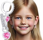 Srebrne kolczyki dla dziewczynki dzieci serca wiszące różowe srebro