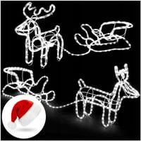 Lampki Zewnętrzne LED Wąż Świetlny Biały Świąteczne Renifer + Sanie IP44