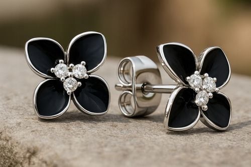 Srebrne kolczyki wkrętki kwiatki czarne sztyfty kolczyki srebro rodowane na Arena.pl