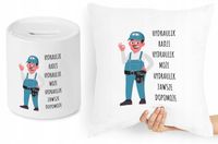 Dla Hydraulika Zestaw Poduszka + Skarbonka Z Nadrukiem Ze Zdjęciem