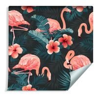Tapeta Tropikalna Flamingi Egzotyczne Liście i Kwiaty