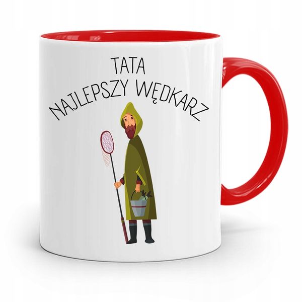 Kubek Czerwony Dla Taty Ojca Najlepszy Wędkarz Z Nadrukiem Ze Zdjęciem zdjęcie 1