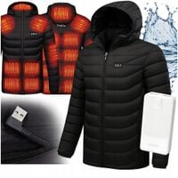 KURTKA ZIMOWA Z KAPTUREM PIKOWANA PODGRZEWANA 21 STREF USB L + POWERBANK