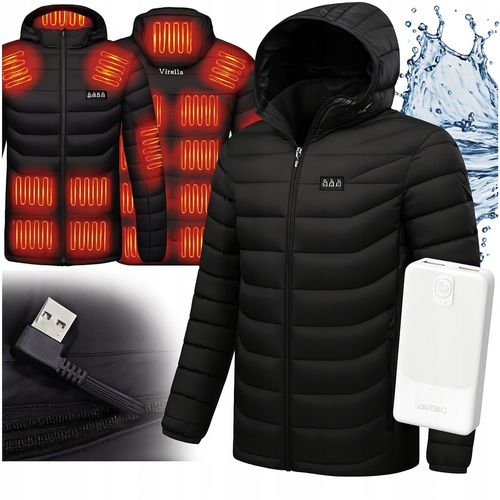 KURTKA ZIMOWA Z KAPTUREM PIKOWANA PODGRZEWANA 21 STREF USB L + POWERBANK na Arena.pl