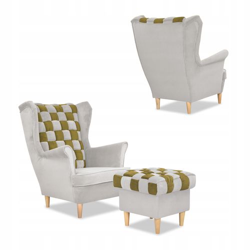 Zestaw uszak CAROL DUO sofa fotele pufy Family Meble biało - złoty na Arena.pl