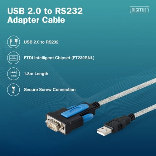 Kabel adapter DIGITUS USB 2.0 do RS232 (DB9), Chipset FTDI (FT232RNL), PVC na Arena.pl