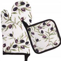 Rękawica kuchenna tekstylna gruba z podkładką bawełniana biała oliwki